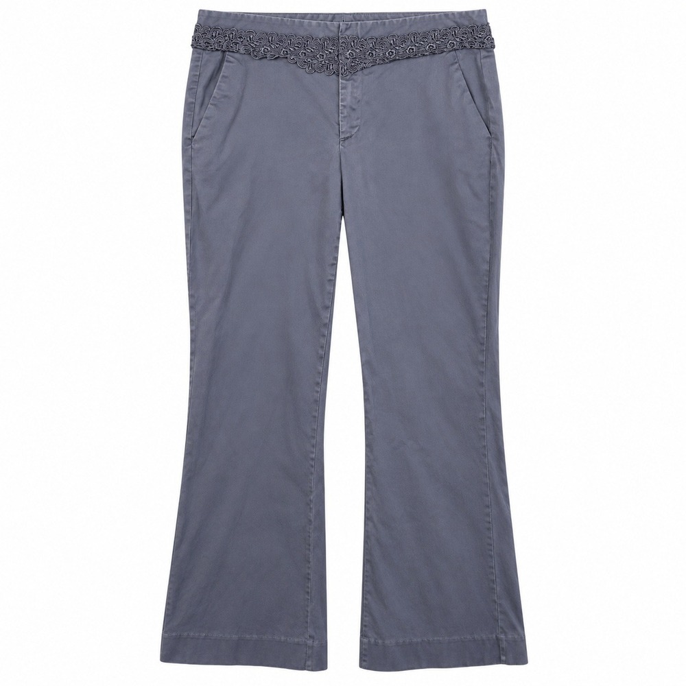 Old Navy Flare Pants Womens 8 Grey Low Waist Crochet Trim Stretch Excellent Boho